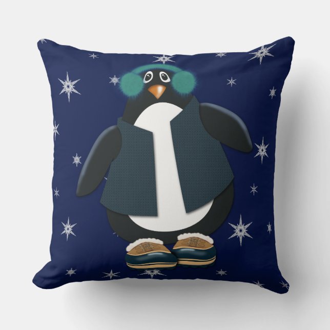 Cool Penguin | Night Sky Snowflakes Kussen (Voorkant)