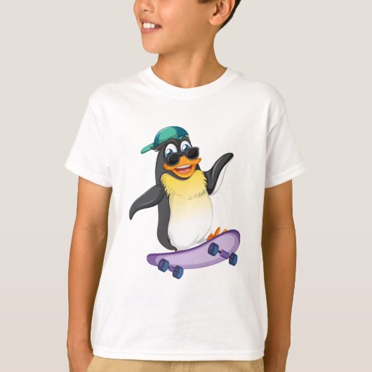 Cool Penguin Skateboard Kinder T-Shirt Design – Le (Voorkant)
