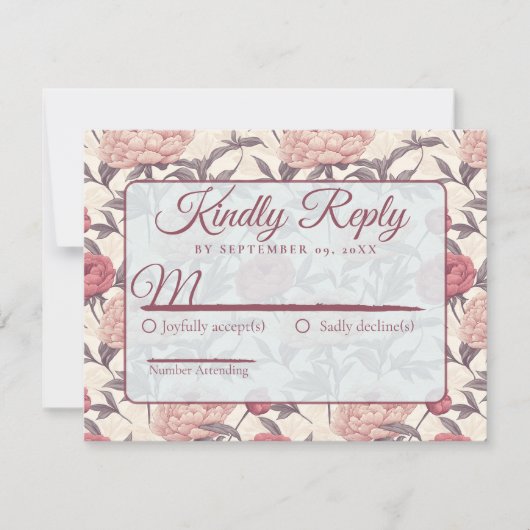 Cool Peonies Flower Romantic Wedding RSVP Kaartje (Voorkant)