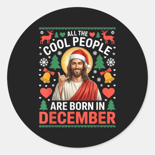 Cool People Are Born In December Christian Christm Ronde Sticker (Voorkant)