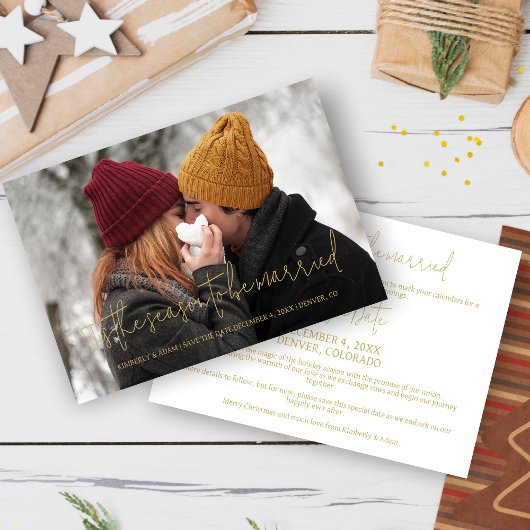 Cool Photo Christmas Wedding Elegant Modern Script Save The Date