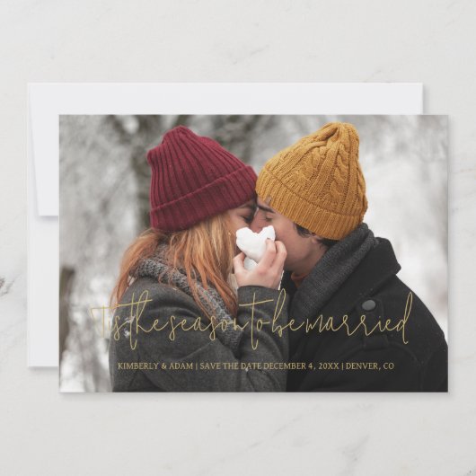 Cool Photo Christmas Wedding Elegant Modern Script Save The Date (Voorkant)