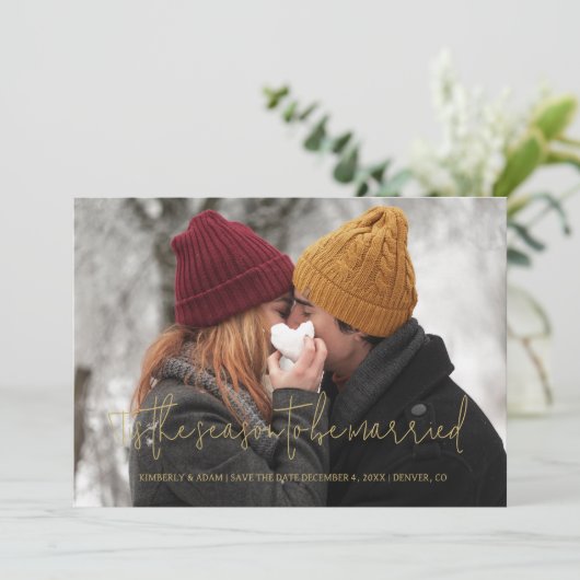 Cool Photo Christmas Wedding Elegant Modern Script Save The Date (Staand voorkant)