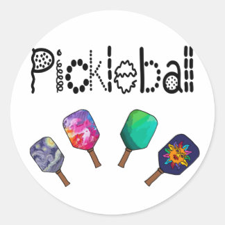 Cool Pickleball and Paddles Sports Art Ronde Sticker