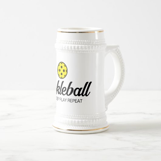 Cool pickleball beer stein cadeau voor liefhebbers bierpul (Voorkant rechts)
