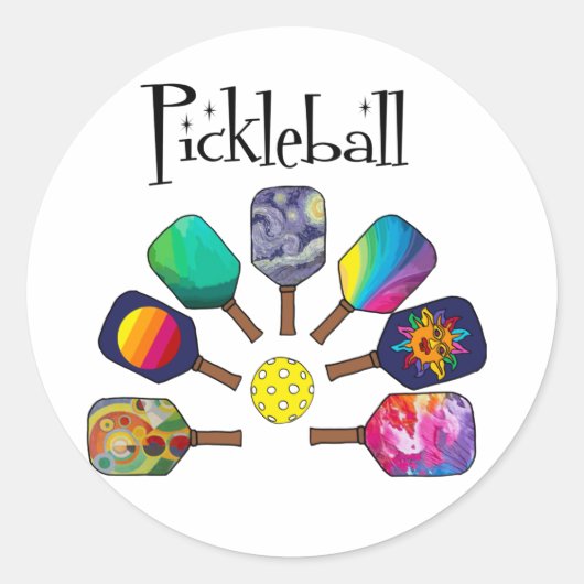 Cool Pickleball Paddle Sports Rainbow Ronde Sticker (Voorkant)