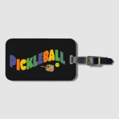 Cool Pickleball Paddle Wavy Text Art Bagagelabel (Voorkant (horizontaal))
