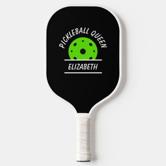 Cool Pickleball Tover Naam Tekst Bal Zwart Groen Paddle (Voorkant)