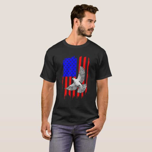 Cool Pigeon Design Mannen Women Patriotic US Flag  T-shirt (Voorkant volledig)
