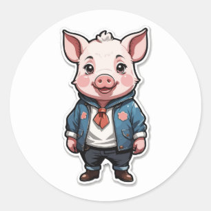 Cool Piglet Design - Een Schattigee en eigenzinnig Ronde Sticker