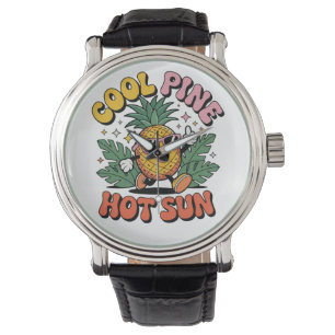 Cool Pine Heete Zon Retro Ananas Zomer Vibe Horloge