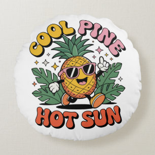 Cool Pine Hot Sun Retro Ananas Zomer Vibe Rond Kussen