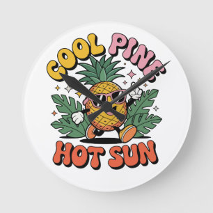 Cool Pine Hot Sun Retro Ananas Zomer Vibe Ronde Klok