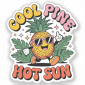 Cool Pine Hot Sun Retro Ananas Zomer Vibe Sticker (Voorkant)