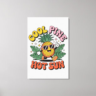 Cool Pine Hot Sun Retro Ananas Zomer Vibes Canvas Afdruk