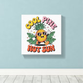 Cool Pine Hot Sun Retro Ananas Zomer Vibes Canvas Afdruk (Insitu (Houten vloer))