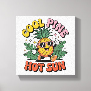 Cool Pine Hot Sun Retro Ananas Zomer Vibes Canvas Afdruk