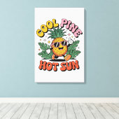 Cool Pine Hot Sun Retro Ananas Zomer Vibes Canvas Afdruk (Insitu (Houten vloer))