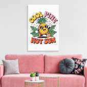 Cool Pine Hot Sun Retro Ananas Zomer Vibes Canvas Afdruk (Insitu (Woonkamer))