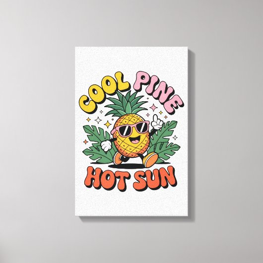 Cool Pine Hot Sun Retro Ananas Zomer Vibes Canvas Afdruk (Voorkant)