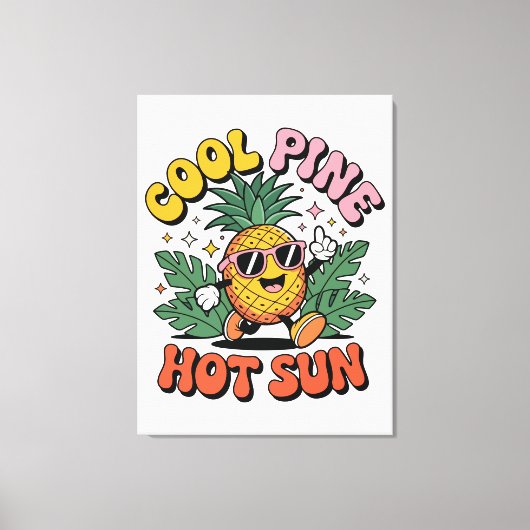 Cool Pine Hot Sun Retro Ananas Zomer Vibes Canvas Afdruk (Voorkant)