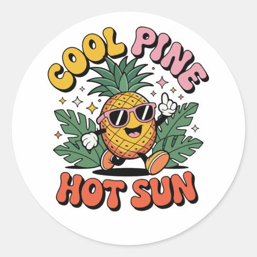 Cool Pine Hot Sun Retro Ananas Zomer Vibes Ronde Sticker (Voorkant)