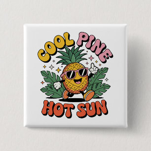 Cool Pine Hot Sun Retro Ananas Zomer Vibes Vierkante Button 5,1 Cm