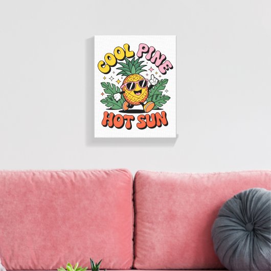 Cool Pine Hot Sun Retro Pineapple Summer Vibes Canvas Afdruk (Insitu (Woonkamer))