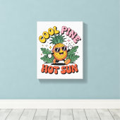 Cool Pine Hot Sun Retro Pineapple Summer Vibes Canvas Afdruk (Insitu (Houten vloer))
