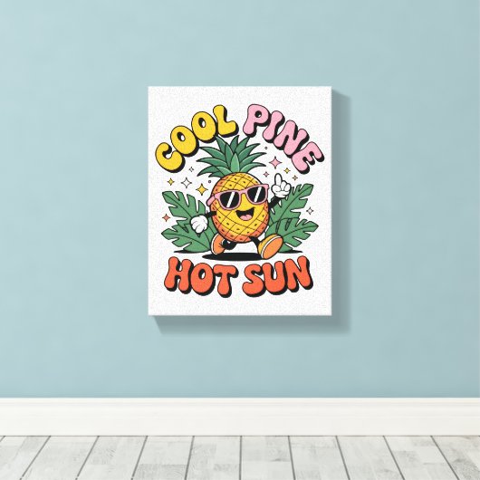 Cool Pine Hot Sun Retro Pineapple Summer Vibes Canvas Afdruk (Insitu (Houten vloer))