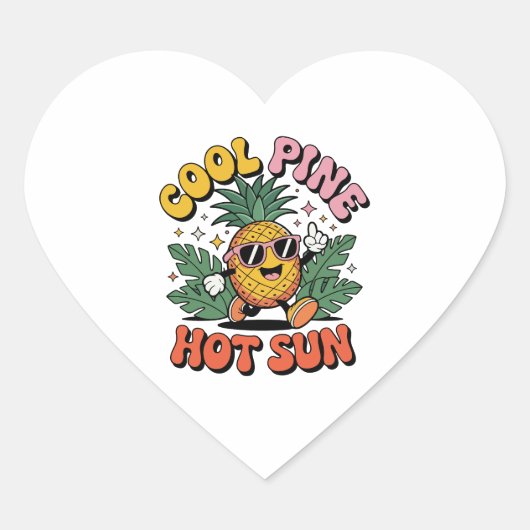 Cool Pine Hot Sun Retro Pineapple Summer Vibes Hart Sticker (Voorkant)