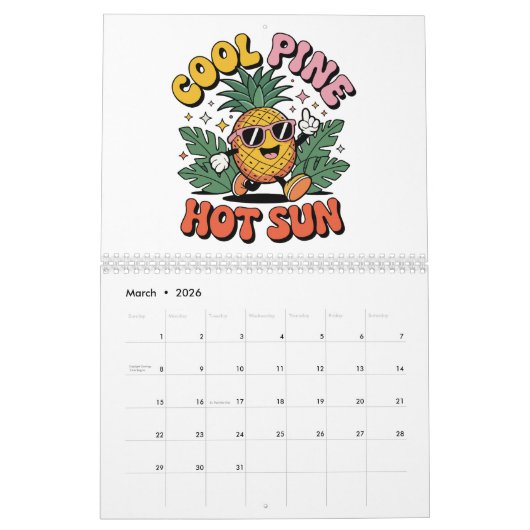 Cool Pine Hot Sun Retro Pineapple Summer Vibes  Kalender (Mar 2026)