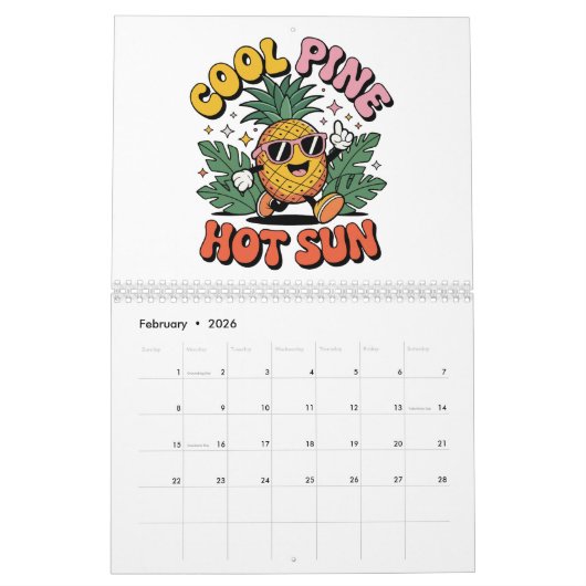 Cool Pine Hot Sun Retro Pineapple Summer Vibes Kalender (Feb 2026)