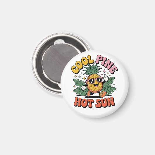 Cool Pine Hot Sun Retro Pineapple Summer Vibes Magneet (Voorkant / Achterkant)