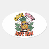 Cool Pine Hot Sun Retro Pineapple Summer Vibes Ovale Sticker (Voorkant)