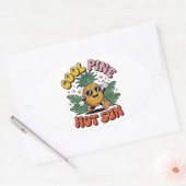 Cool Pine Hot Sun Retro Pineapple Summer Vibes Ovale Sticker (Envelop)