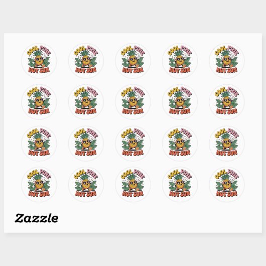 Cool Pine Hot Sun Retro Pineapple Summer Vibes Ronde Sticker (Vel)
