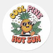 Cool Pine Hot Sun Retro Pineapple Summer Vibes Ronde Sticker (Voorkant)