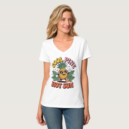 Cool Pine Hot Sun Retro Pineapple Summer Vibes T-shirt (Voorkant volledig)