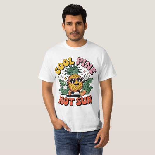 Cool Pine Hot Sun Retro Pineapple Summer Vibes T-shirt (Voorkant volledig)