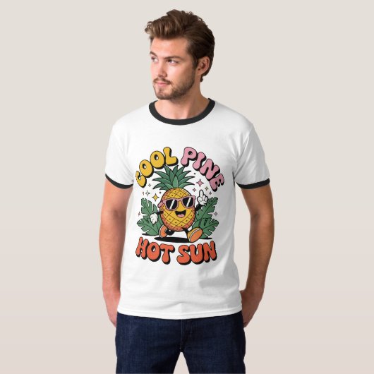Cool Pine Hot Sun Retro Pineapple Summer Vibes T-shirt (Voorkant volledig)