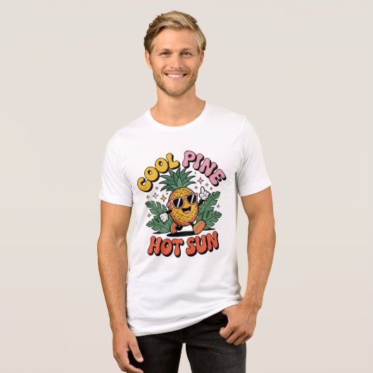 Cool Pine Hot Sun Retro Pineapple Summer Vibes Tri-Blend Shirt (Voorkant volledig)