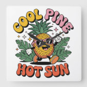 Cool Pine Hot Sun Retro Pineapple Summer Vibes Vierkante Klok (Voorkant)