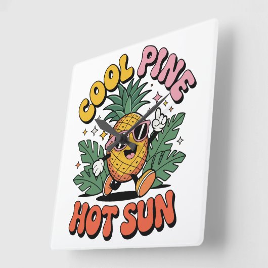 Cool Pine Hot Sun Retro Pineapple Summer Vibes Vierkante Klok (Hoek)