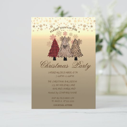 Cool Pine Trees Stippen Corporate Kerstparty Kaart (Staand voorkant)