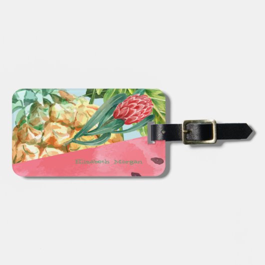 Cool Pineappel Watermelon Hibiscus Palm Leaves Bagagelabel (Voorkant horizontaal)