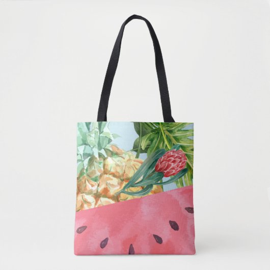 Cool Pineappel Watermelon Hibiscus Palm Leaves Tote Bag (Voorkant)