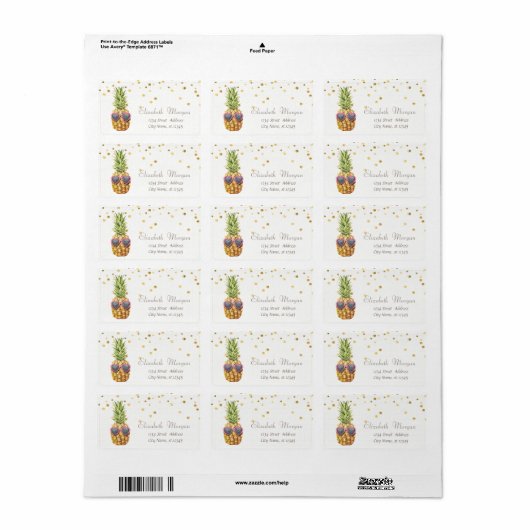 Cool Pineappel White, Gold Foil Confetti Etiket (Full Sheet)