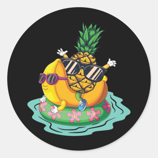 Cool Pineapple Banana Summer Vacation Relax Ronde Sticker (Voorkant)