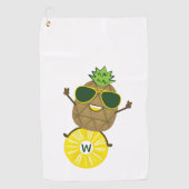 Cool Pineapple Dude Rolling op een ananas Ring Golfhanddoek (Voorkant)
